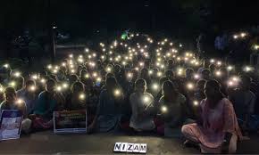 An ongoing protest in the dark at Nizam College