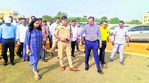 District Collector, MLC Ram Gopal Reddy, SP, Chief Minister's Program Committee Chairman Venkatesh and Joint Collector district level officials inspected the arrangements for Chief Minister Nara Chandra Babu Naidu's visit to be held in Maidukuru, Kadapa district on Friday.